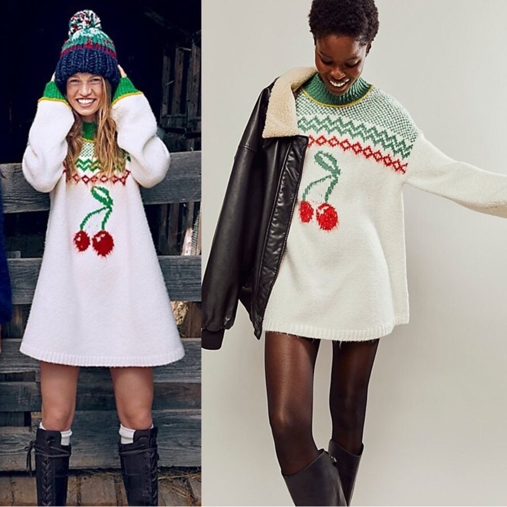 NWT free people cherry heart sweater dress